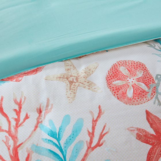 Madison Park Pebble Beach 6 Piece Cotton Sateen Duvet Cover Set - Coral - Quahog Bay Bedding