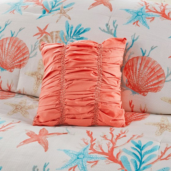 Madison Park Pebble Beach Cotton Sateen Comforter Set 7PC - Coral - Quahog Bay Bedding
