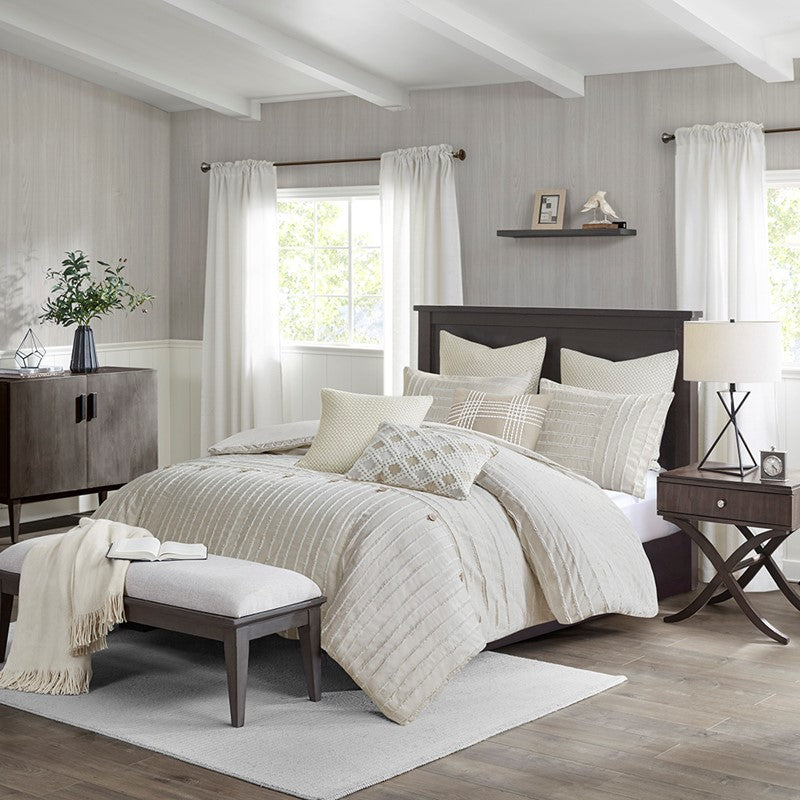 Oversized Cotton Clipped Jacquard Farmhouse Style Comforter Set - Ivory