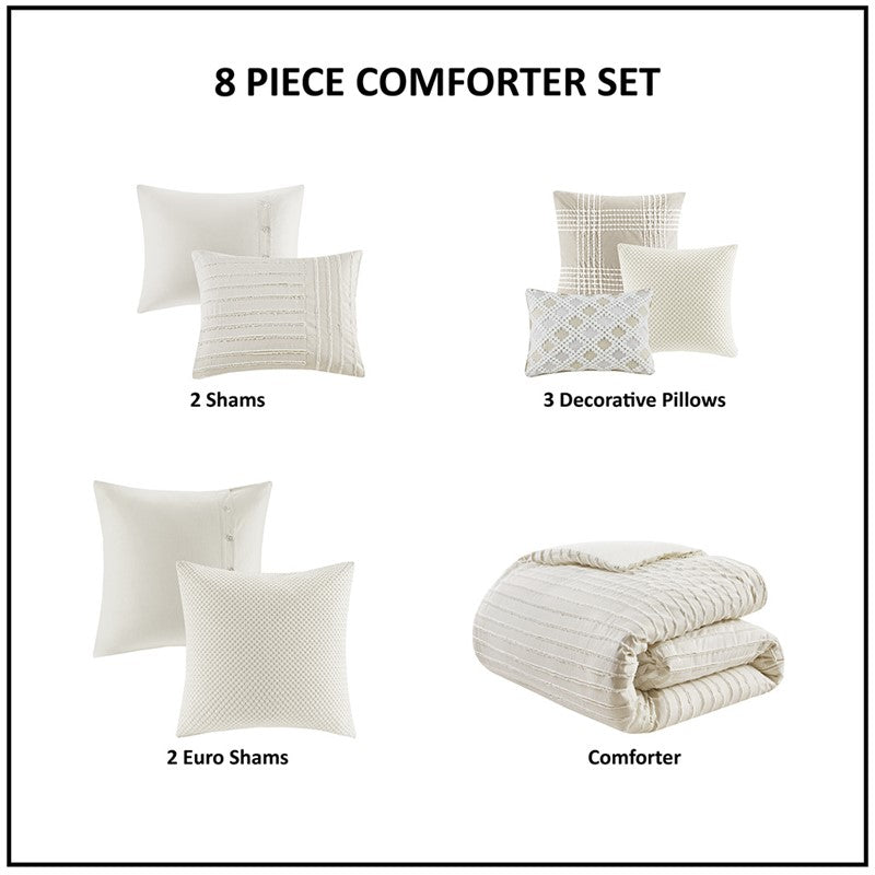 Oversized Cotton Clipped Jacquard Farmhouse Style Comforter Set - Ivory