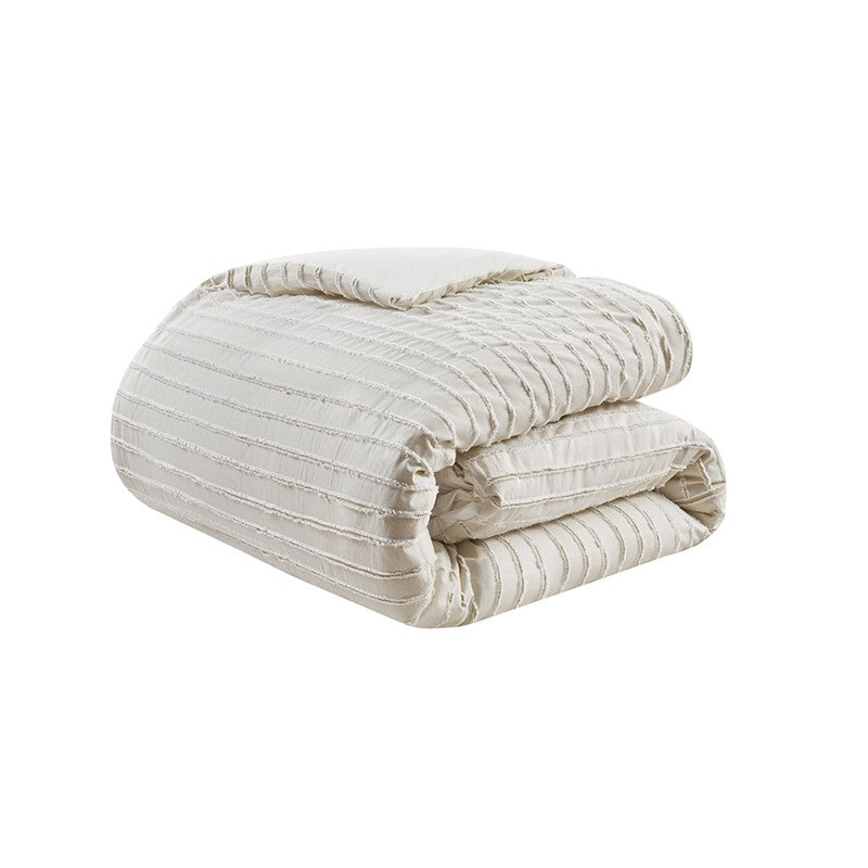 Oversized Cotton Clipped Jacquard Farmhouse Style Comforter Set - Ivory