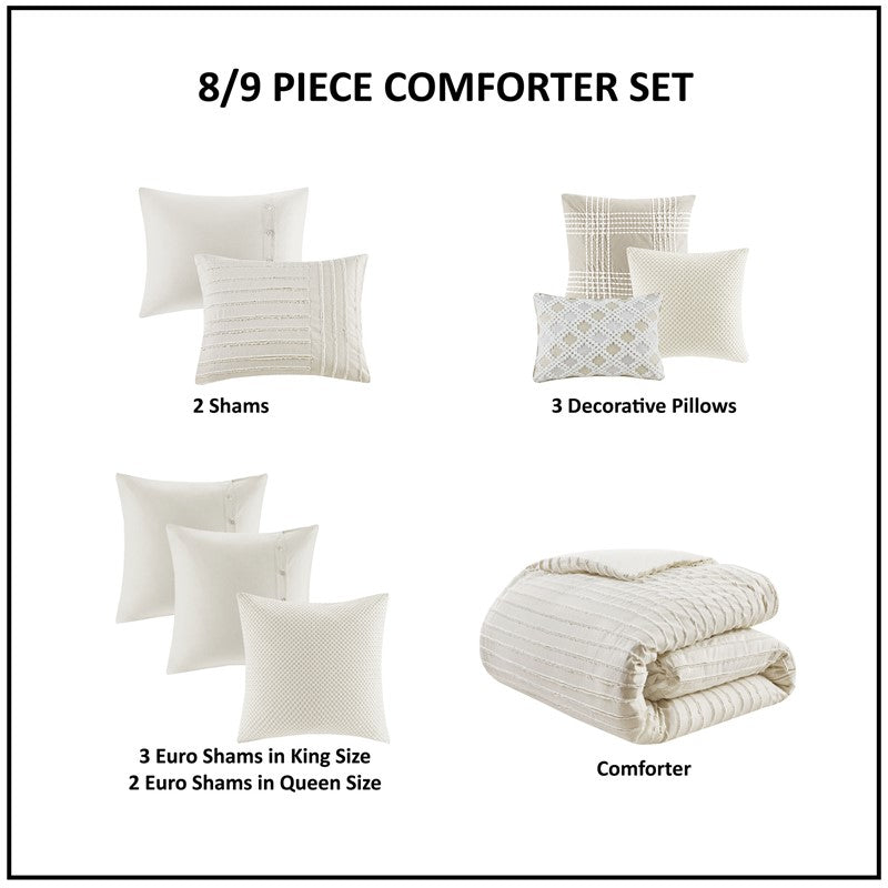 Oversized Cotton Clipped Jacquard Farmhouse Style Comforter Set - Ivory