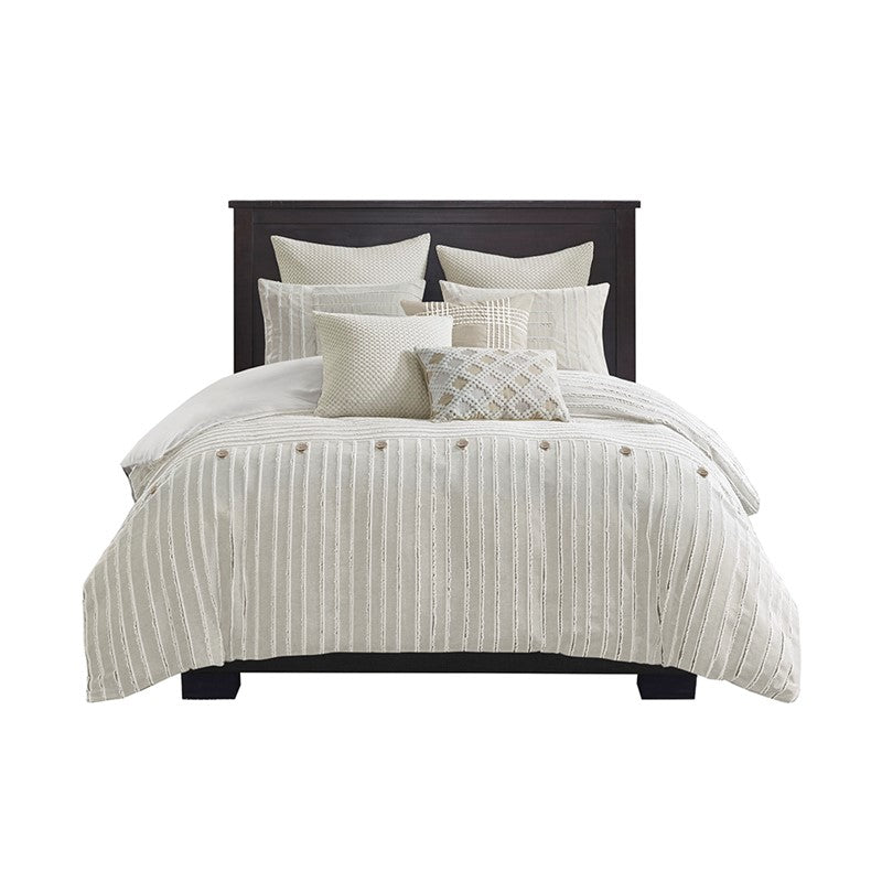Oversized Cotton Clipped Jacquard Farmhouse Style Comforter Set - Ivory