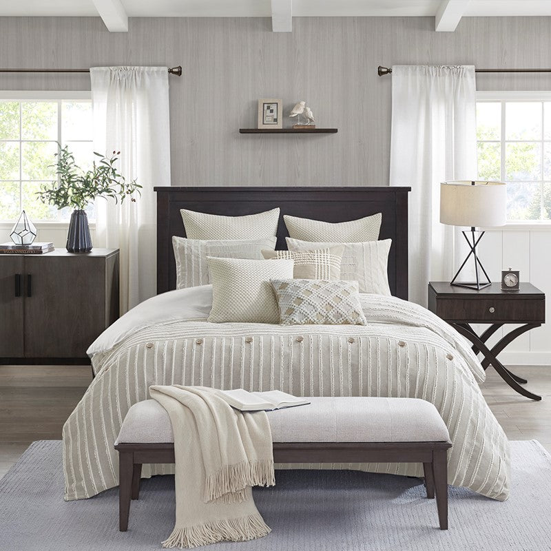 Oversized Cotton Clipped Jacquard Farmhouse Style Comforter Set - Ivory
