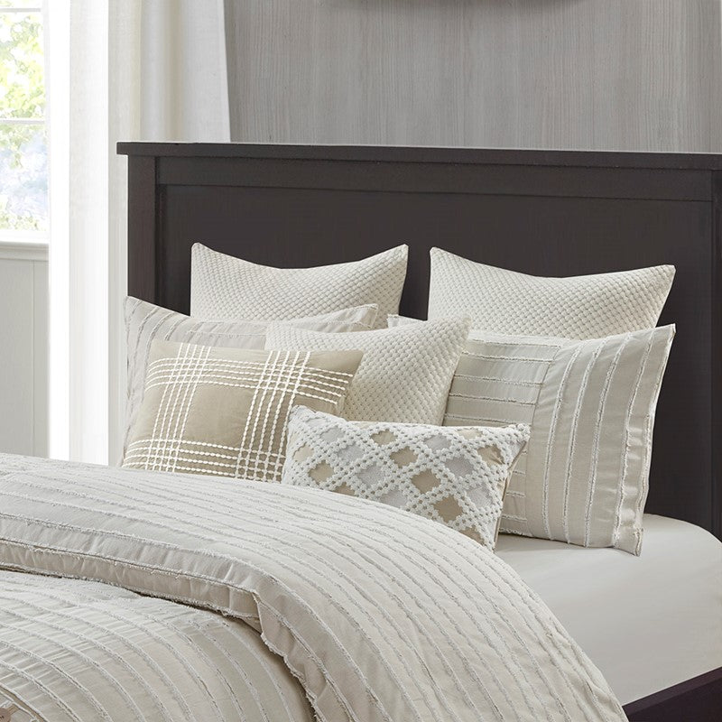Oversized Cotton Clipped Jacquard Farmhouse Style Comforter Set - Ivory