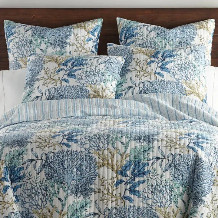 Mahina Quilt Set - Coral and Ocean Themed Quilt Set - Quahog Bay Bedding