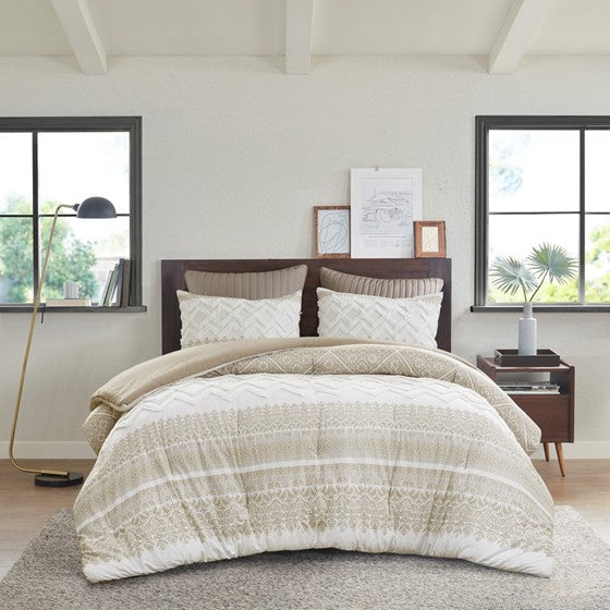 Mila Contemporary Cotton Comforter Set with Chenille Tufting in Taupe - Quahog Bay Bedding