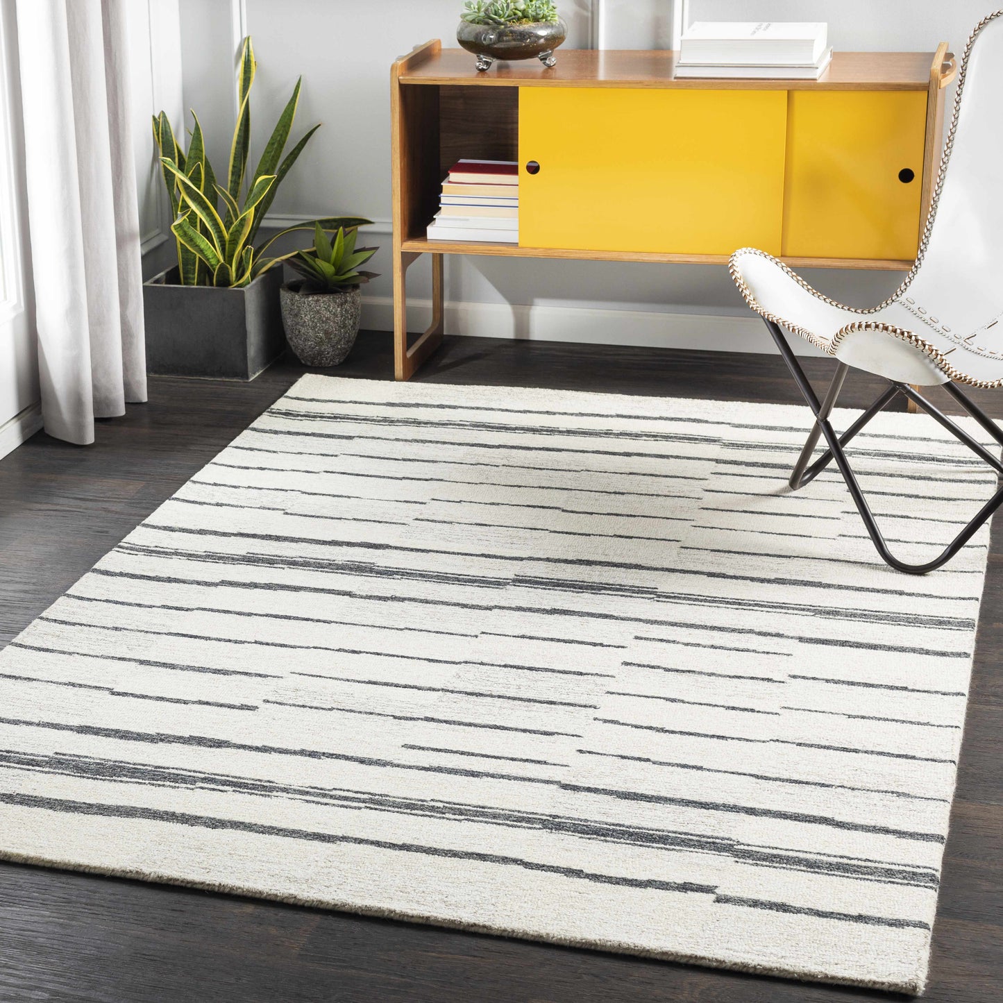 Moorebank Black Striped Wool Rug - Quahog Bay Bedding