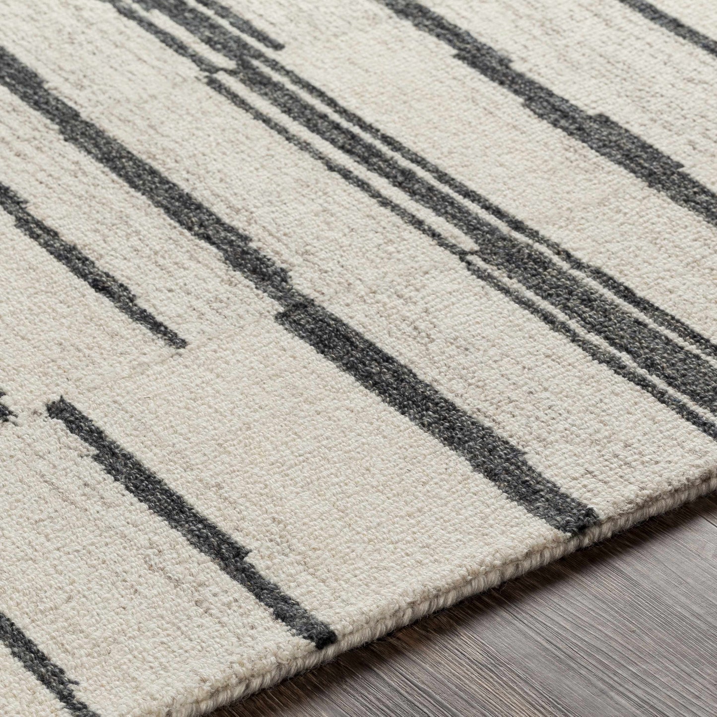 Moorebank Black Striped Wool Rug - Quahog Bay Bedding