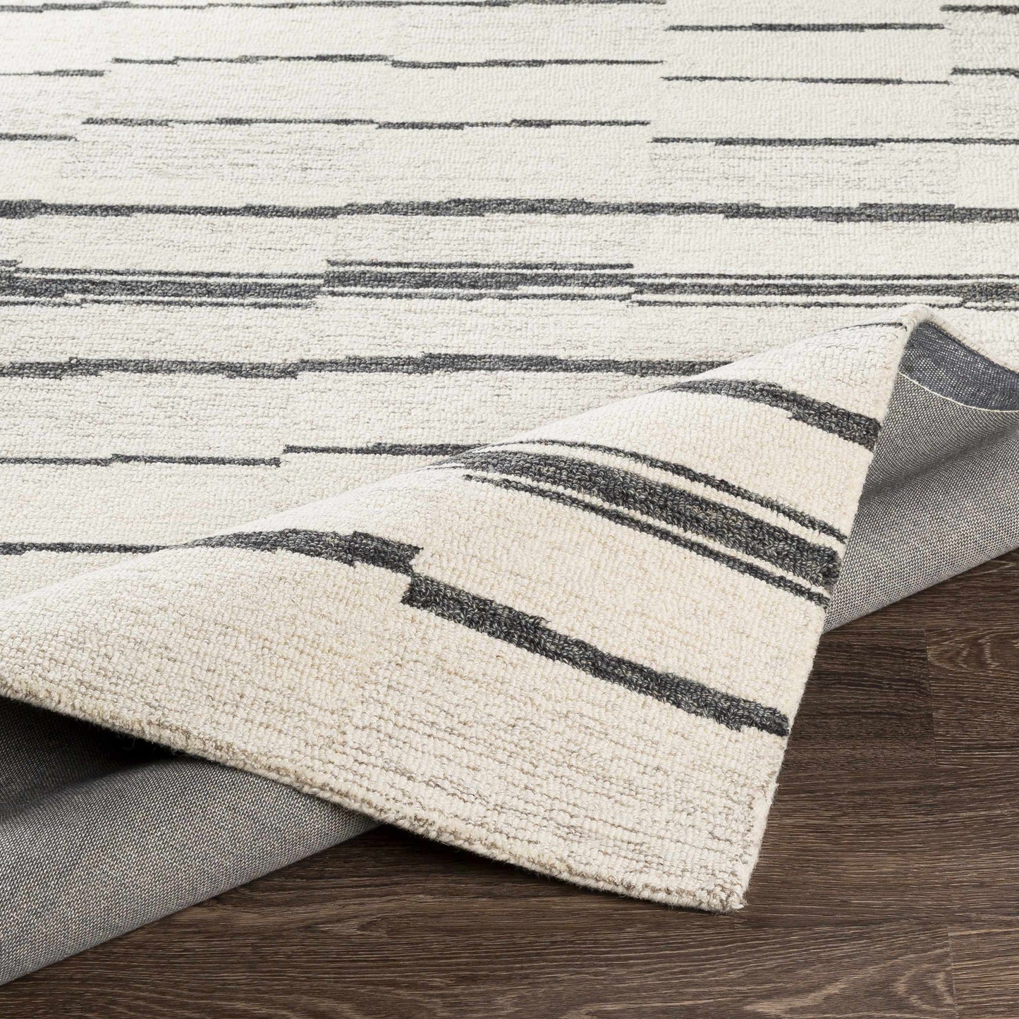 Moorebank Black Striped Wool Rug - Quahog Bay Bedding