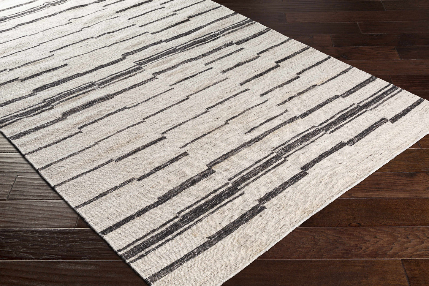 Moorebank Black Striped Wool Rug - Quahog Bay Bedding