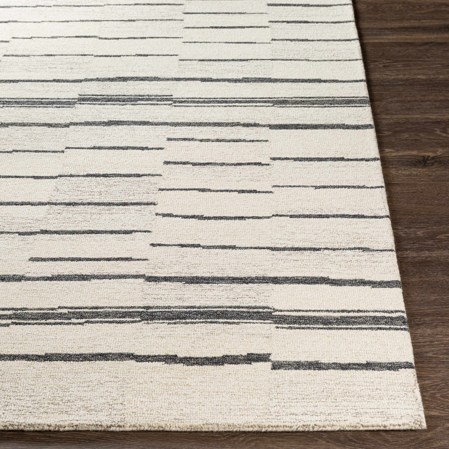 Moorebank Black Striped Wool Rug - Quahog Bay Bedding