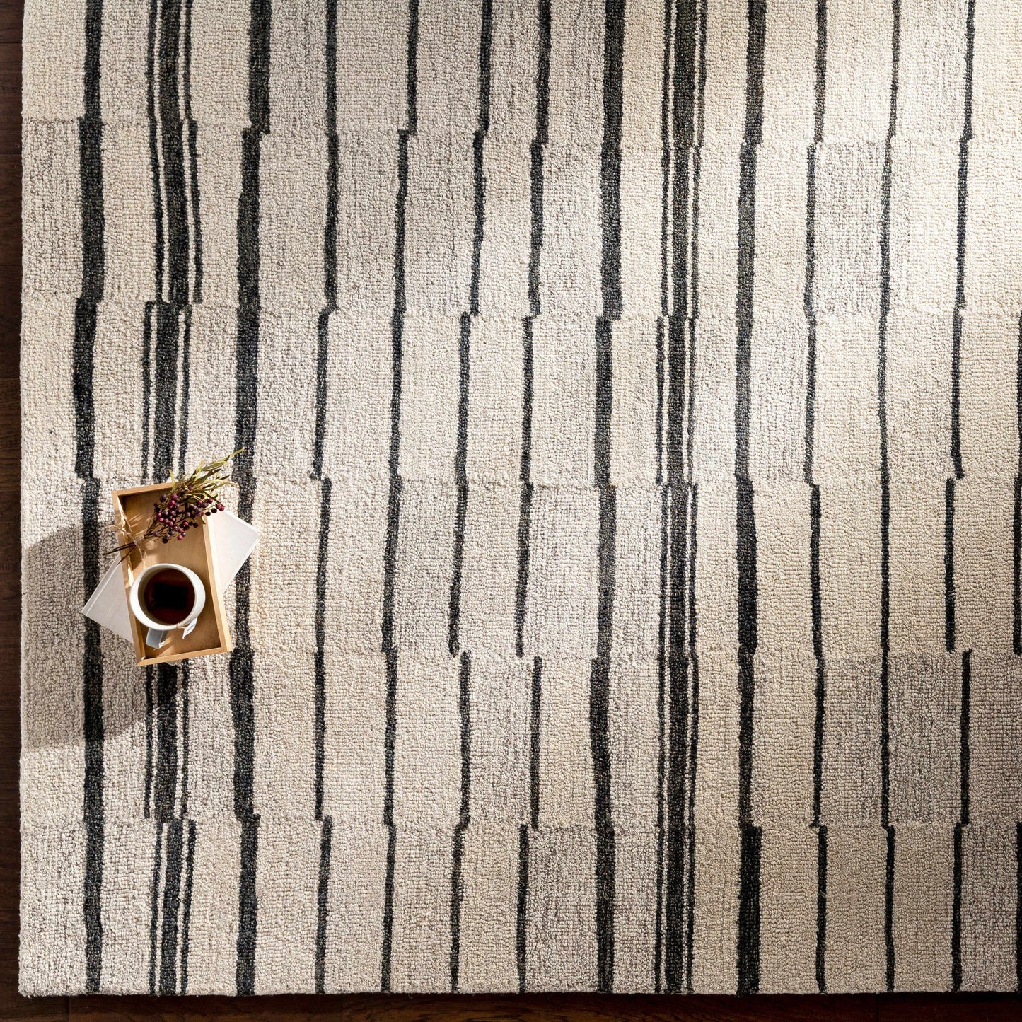 Moorebank Black Striped Wool Rug - Quahog Bay Bedding
