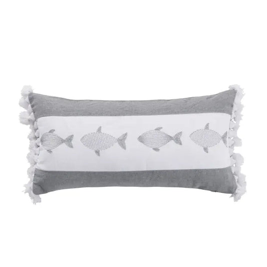 Nantucket Fish Pillow w/ Tassels - Coastal Accent Pillow