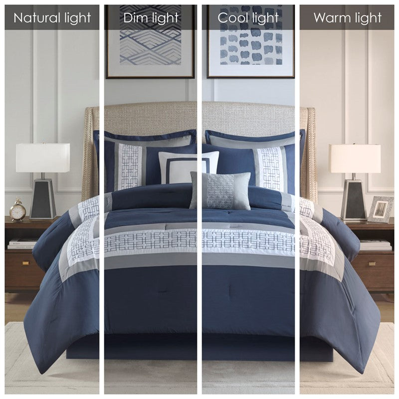 Nautical Comforter Set | Navy Blue | Queen | Powell 8 Piece Nautical Bedding Ensemble - Quahog Bay Bedding