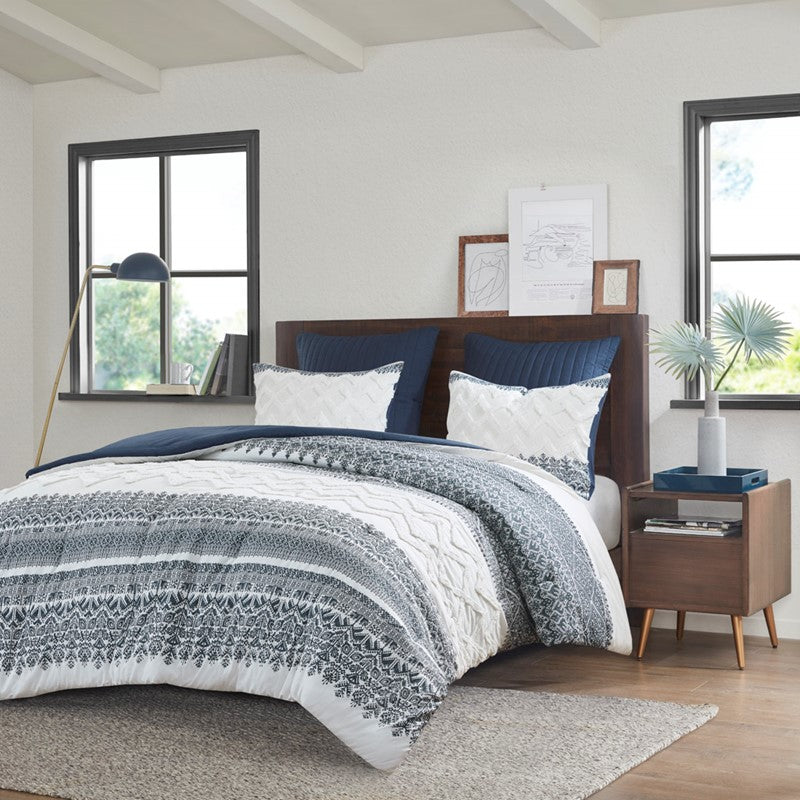 Nautical Mila Cotton Comforter Set with Chenille Tufting in Navy Blue