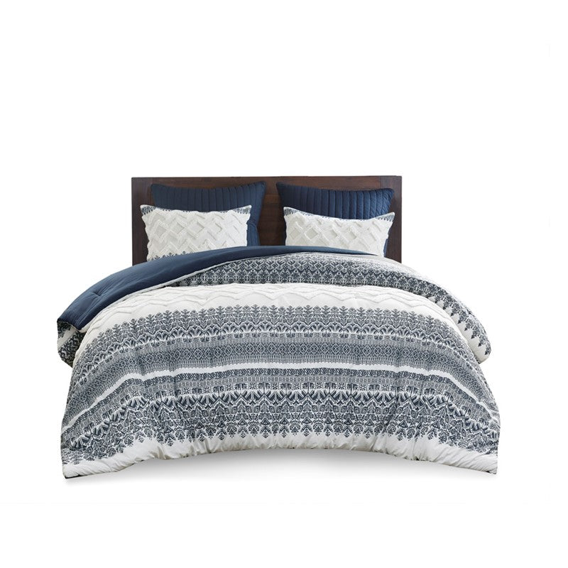 Nautical Mila Cotton Comforter Set with Chenille Tufting in Navy Blue