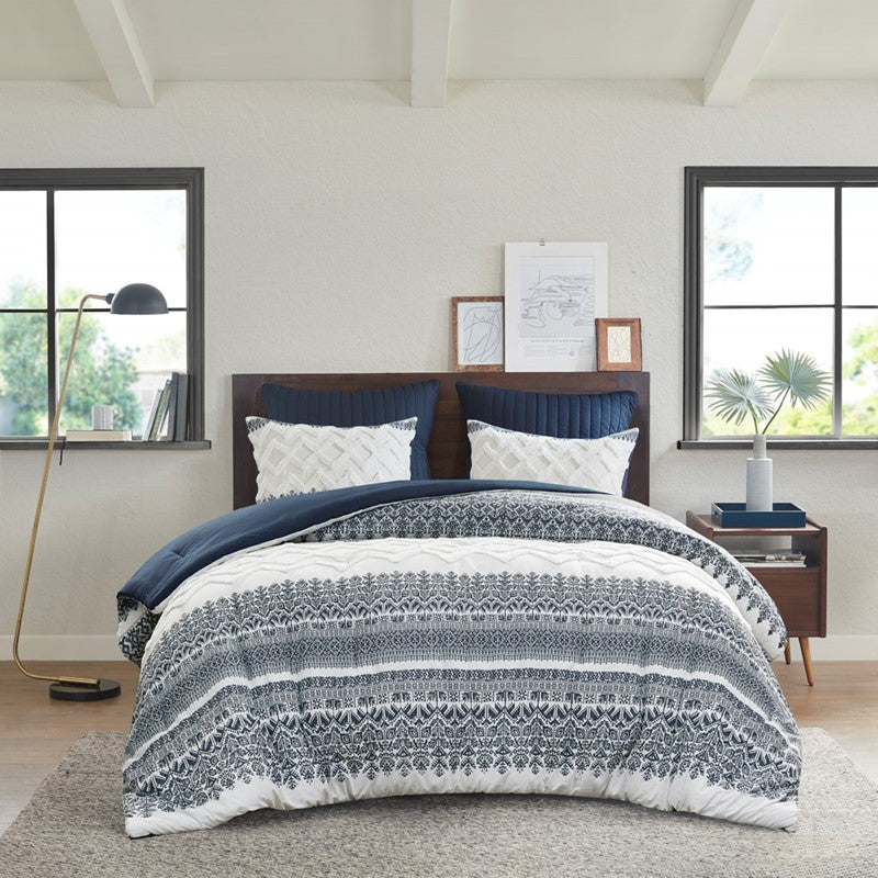 Nautical Mila Cotton Comforter Set with Chenille Tufting in Navy Blue