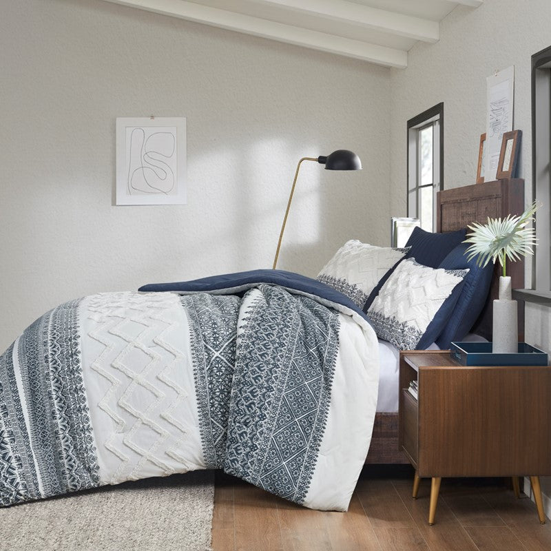 Nautical Mila Cotton Comforter Set with Chenille Tufting in Navy Blue