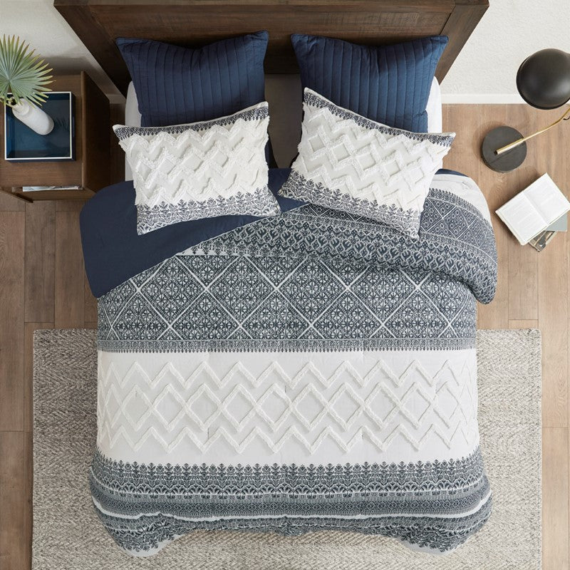 Nautical Mila Cotton Comforter Set with Chenille Tufting in Navy Blue