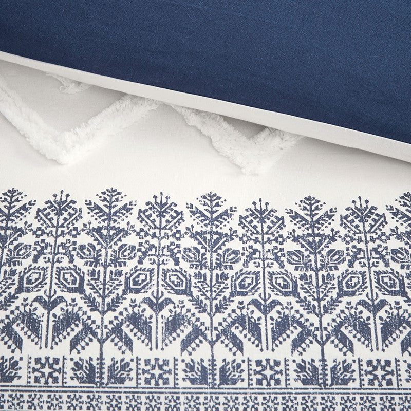 Nautical Mila Cotton Comforter Set with Chenille Tufting in Navy Blue