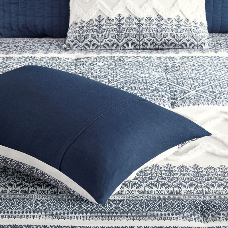 Nautical Mila Cotton Comforter Set with Chenille Tufting in Navy Blue