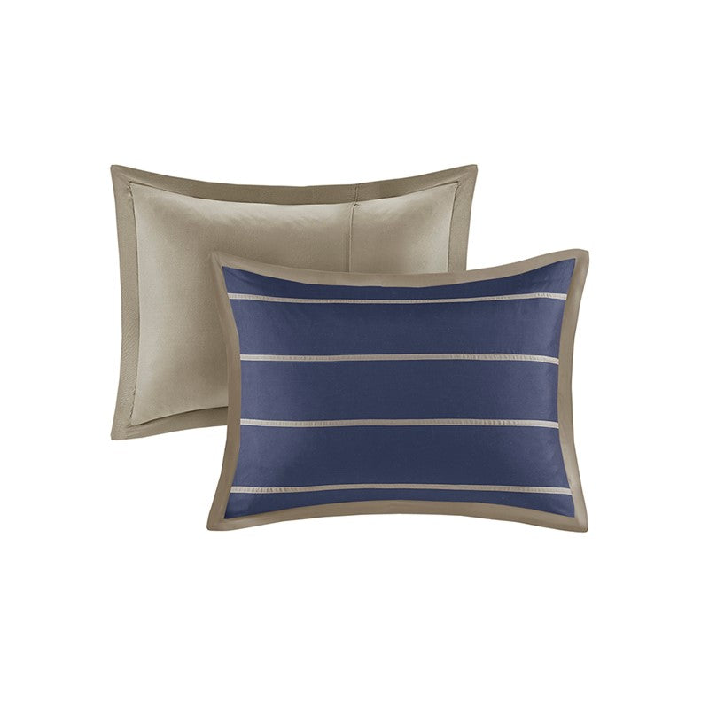 Navy Khaki Stripe 4PC Comforter Set - Nautical Comforters