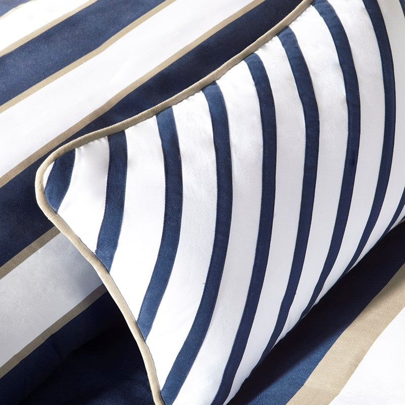 Navy Khaki Stripe 4PC Comforter Set - Nautical Comforters