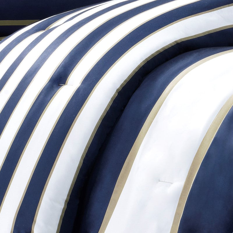 Navy Khaki Stripe 4PC Comforter Set - Nautical Comforters