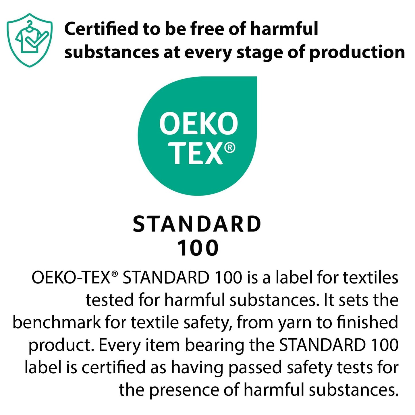 OEKO-TEX Standard 100 certification label indicating Mélange Home Egyptian Cotton Duvet Cover Set is free from harmful substances.