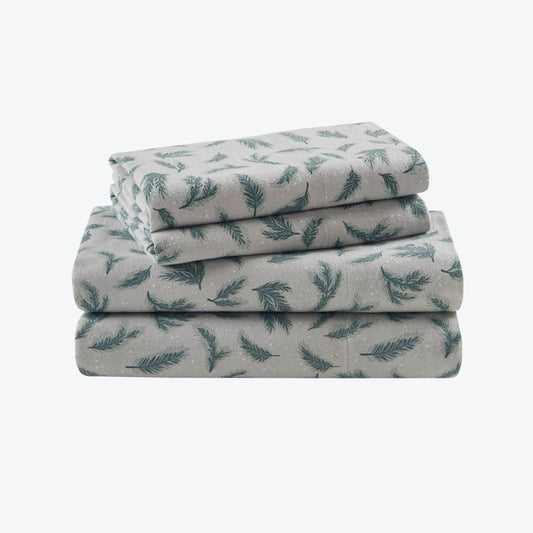 New! Woolrich 100% Cotton Printed Flannel Sheet Set - Pine Branches