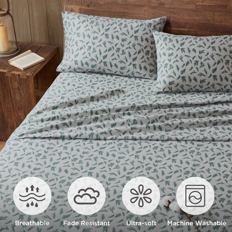 New! Woolrich 100% Cotton Printed Flannel Sheet Set - Pine Branches