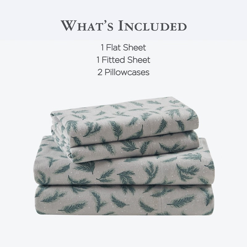 New! Woolrich 100% Cotton Printed Flannel Sheet Set - Pine Branches