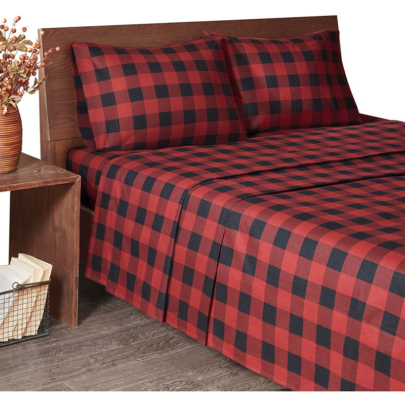 Woolrich 100% Cotton Printed Flannel Sheet Set - Red/Black Buffalo Check