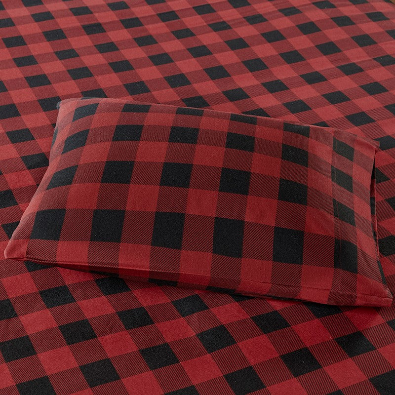 Woolrich 100% Cotton Printed Flannel Sheet Set - Red/Black Buffalo Check