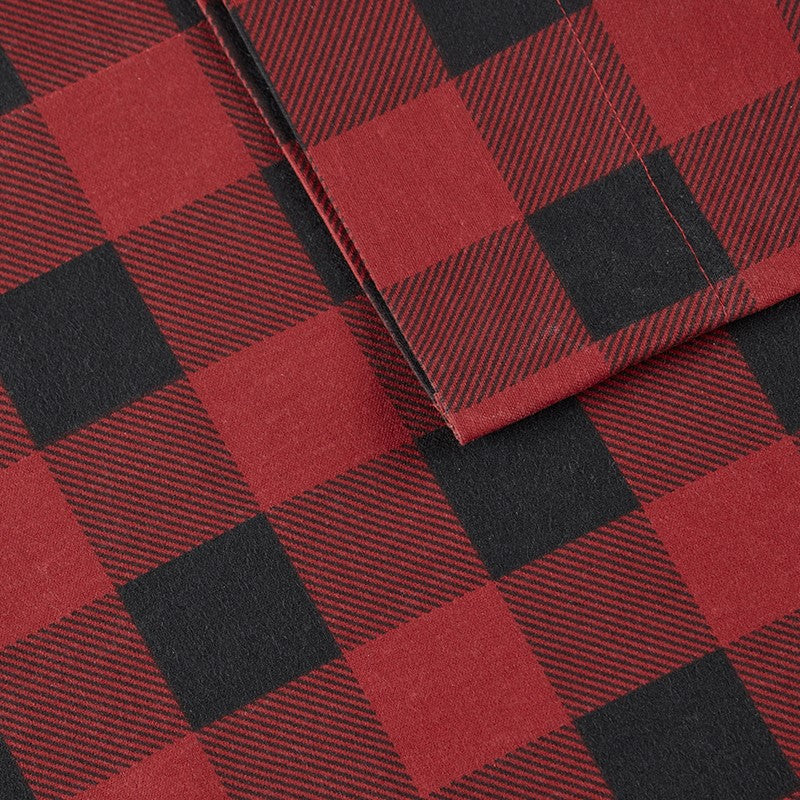 Woolrich 100% Cotton Printed Flannel Sheet Set - Red/Black Buffalo Check