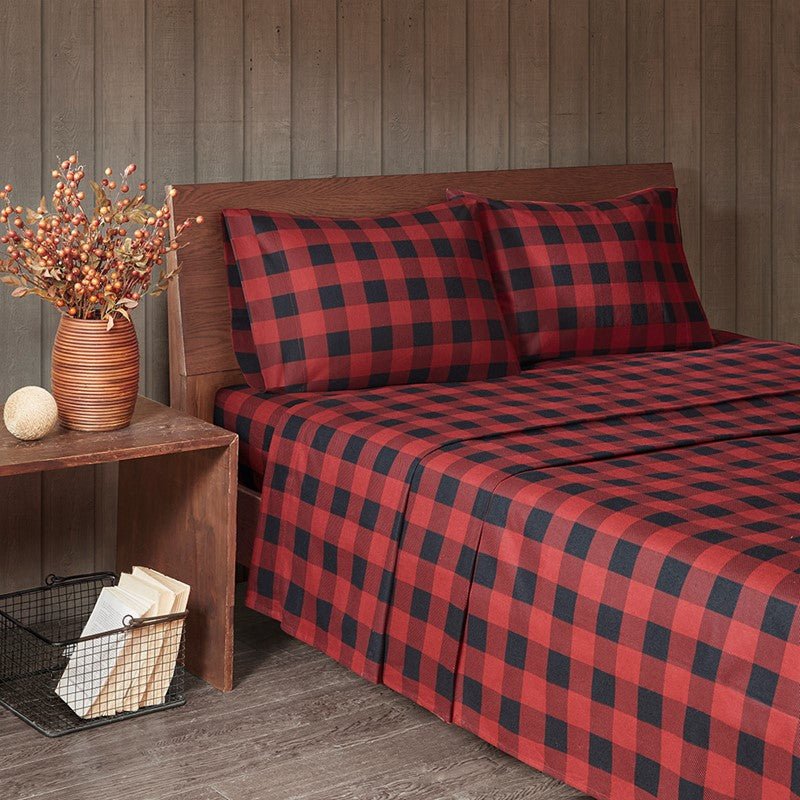 Woolrich 100% Cotton Printed Flannel Sheet Set - Red/Black Buffalo Check - Quahog Bay Bedding
