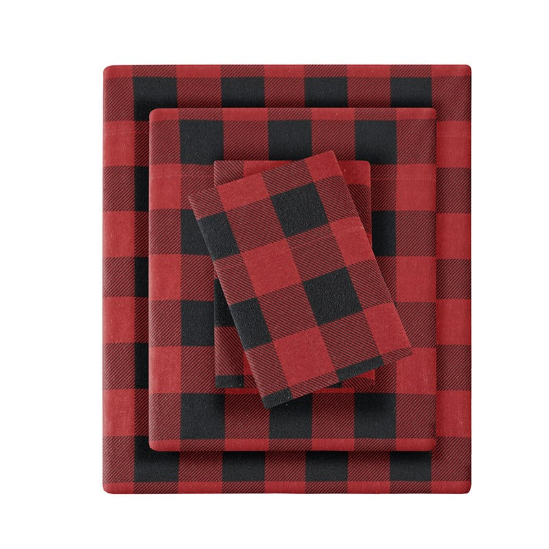 Woolrich 100% Cotton Printed Flannel Sheet Set - Red/Black Buffalo Check