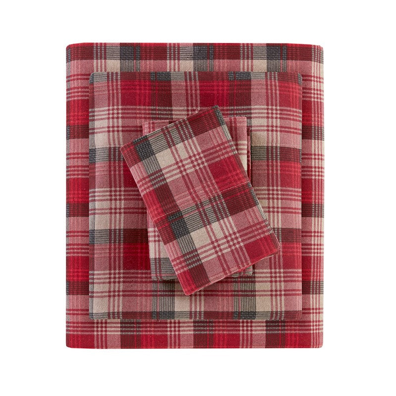 Woolrich 100% Cotton Printed Flannel Sheet Set - Red Plaid