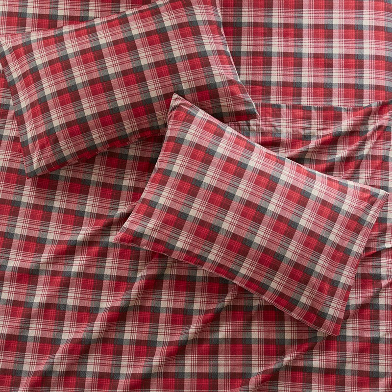 Woolrich 100% Cotton Printed Flannel Sheet Set - Red Plaid