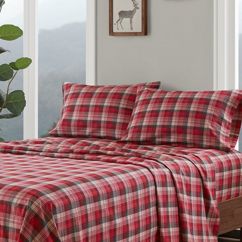 Woolrich 100% Cotton Printed Flannel Sheet Set - Red Plaid