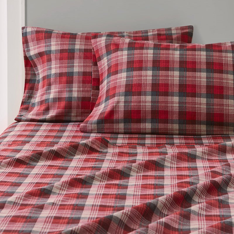 Woolrich 100% Cotton Printed Flannel Sheet Set - Red Plaid