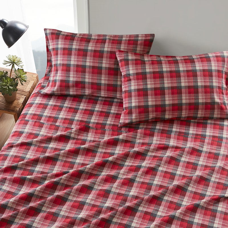 Woolrich 100% Cotton Printed Flannel Sheet Set - Red Plaid