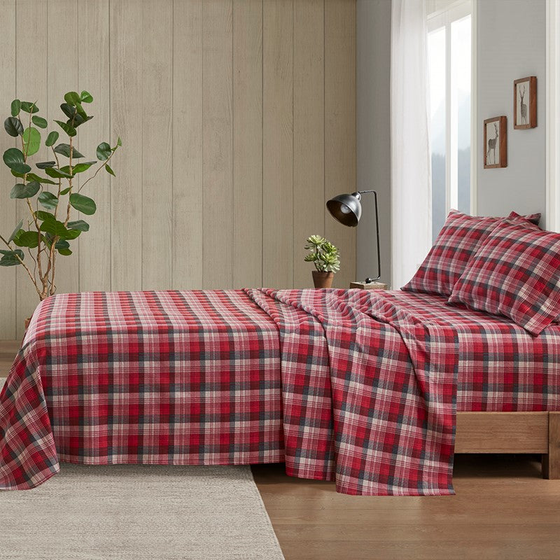 Woolrich 100% Cotton Printed Flannel Sheet Set - Red Plaid