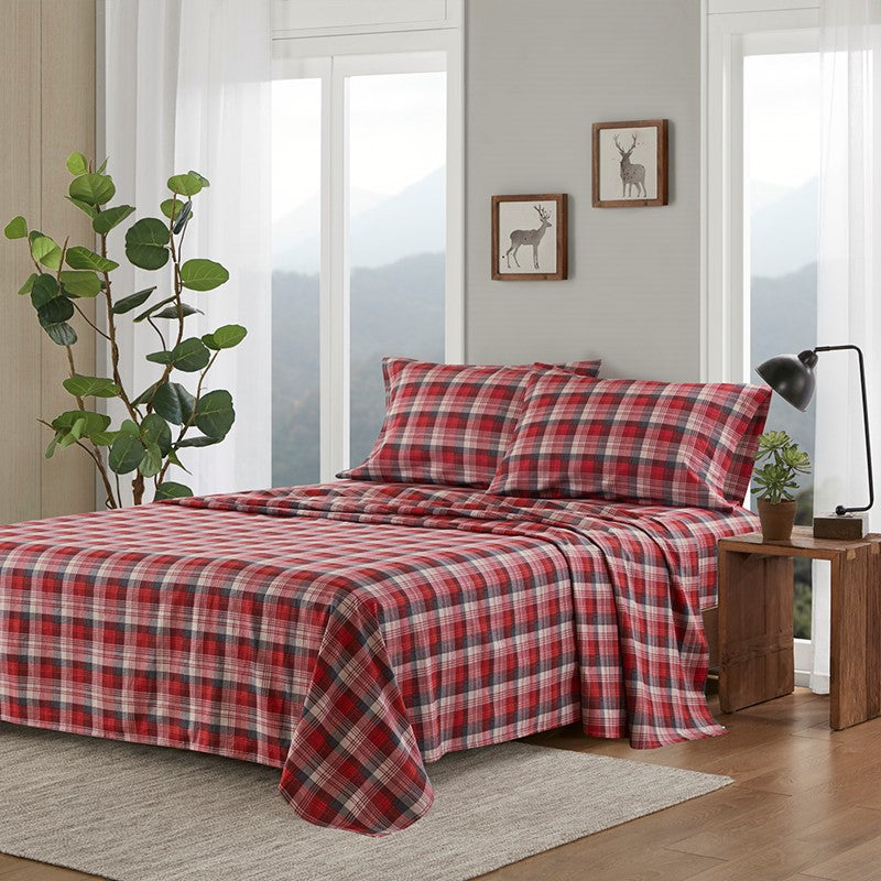 Woolrich 100% Cotton Printed Flannel Sheet Set - Red Plaid