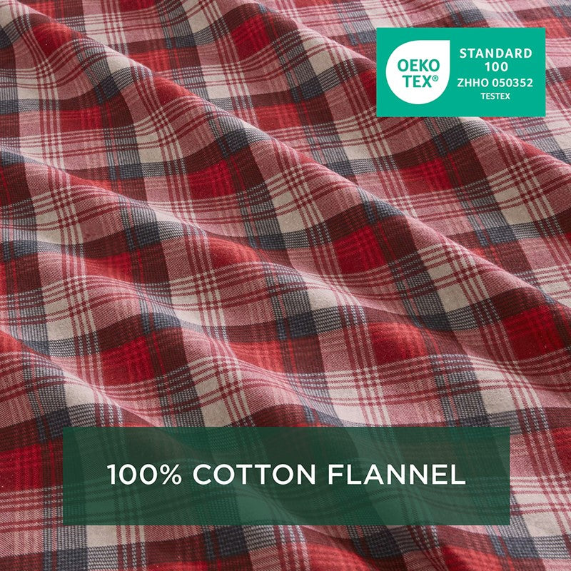 Woolrich 100% Cotton Printed Flannel Sheet Set - Red Plaid