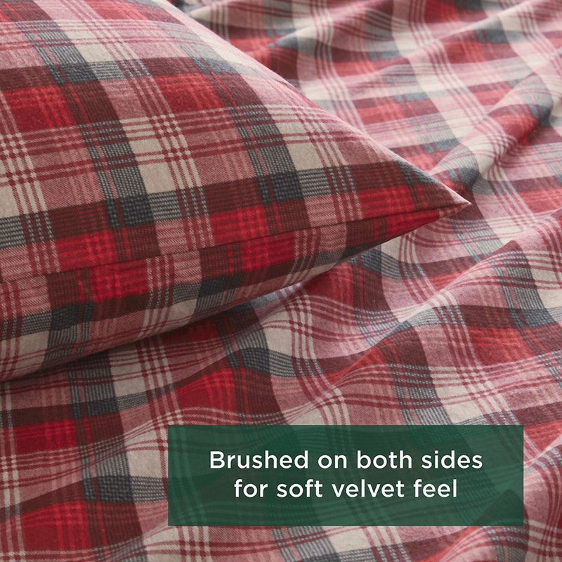 Woolrich 100% Cotton Printed Flannel Sheet Set - Red Plaid