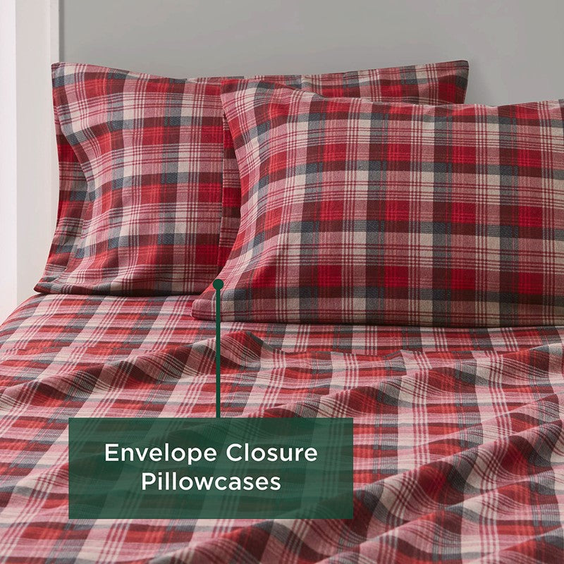 Woolrich 100% Cotton Printed Flannel Sheet Set - Red Plaid
