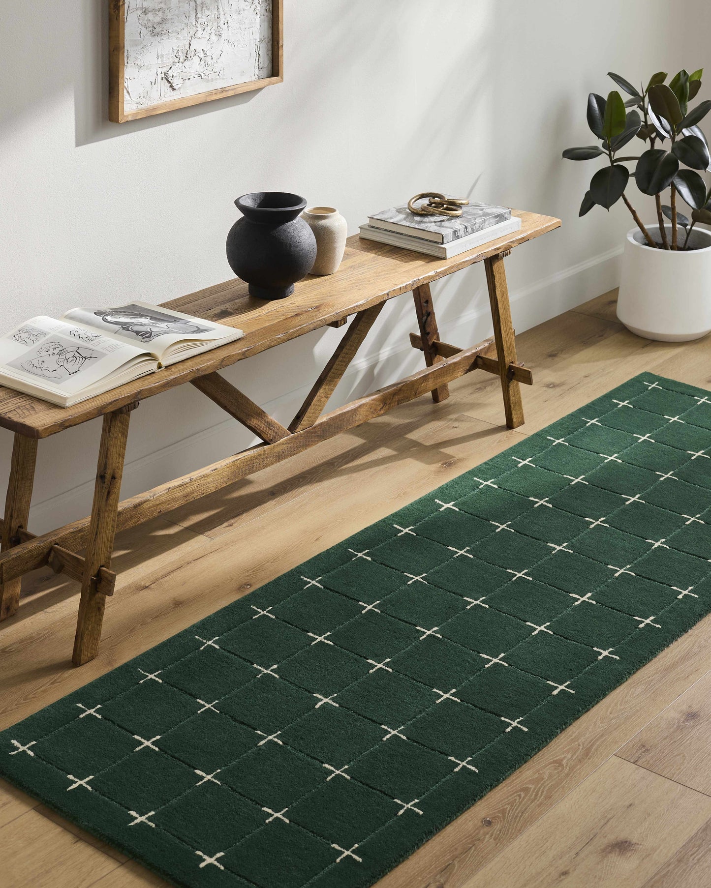 Sanvi Green Tufted Wool Area Rug