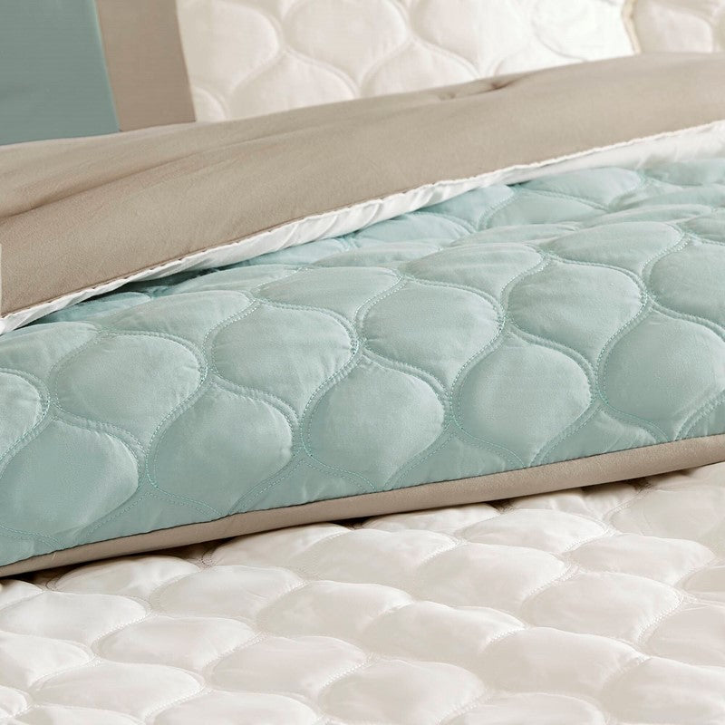 Embroidered Medallion Comforter Set - Seafoam Medallion Bedding Set - 8PC